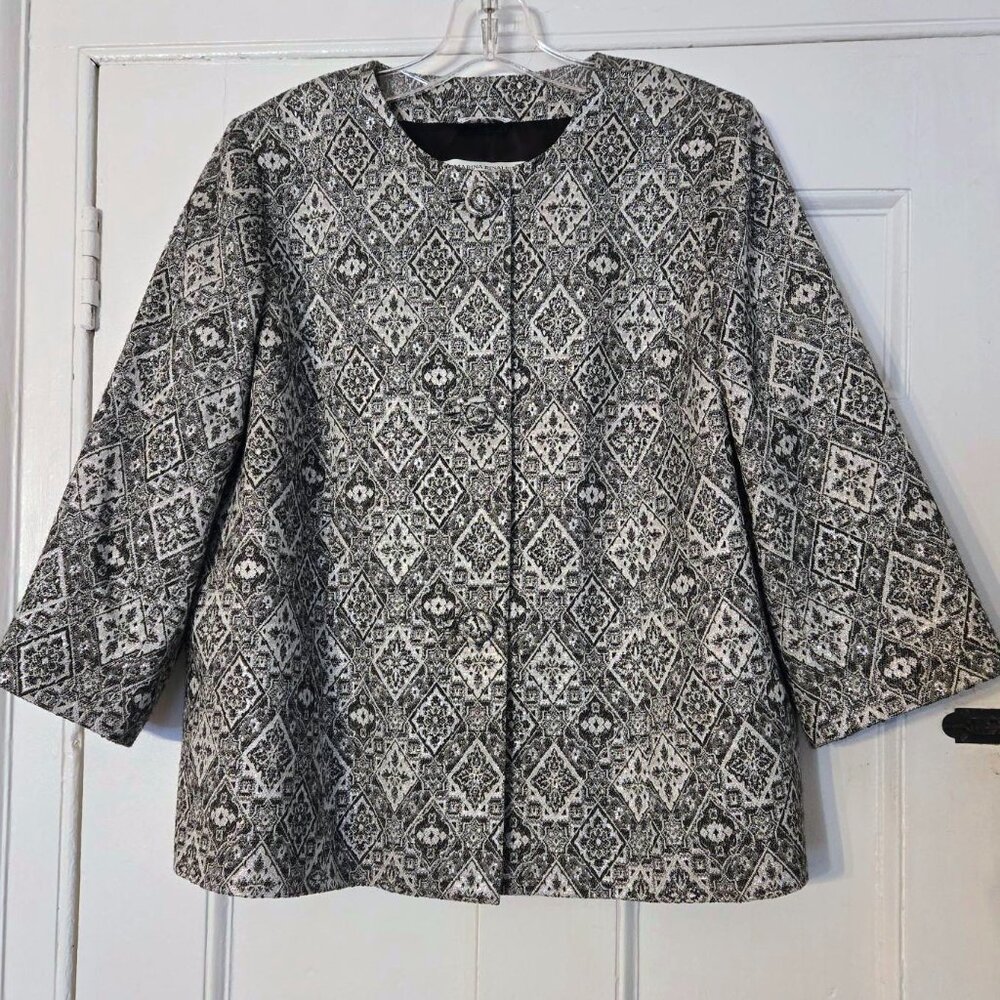 Marina Rinaldi 3/4 Length Sleeve Blazer, Size 16 (25) White and Black